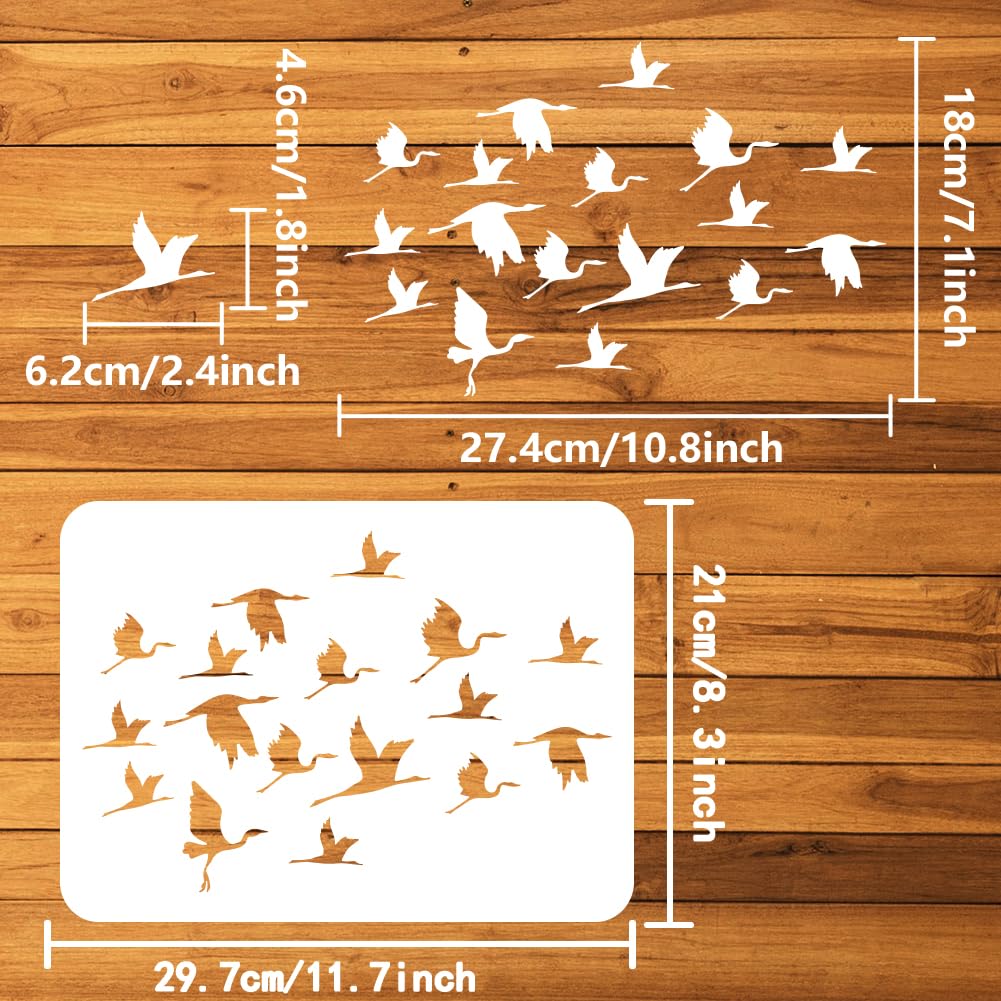 FINGERINSPIRE Cranes Stencil for Painting 8.3x11.7inch Large Cranes Birds Silhouettes Drawing Template Reusable Birds Group Painting Stencil Animal Theme Template for Wood Fabric Clothes Painting - Image 2