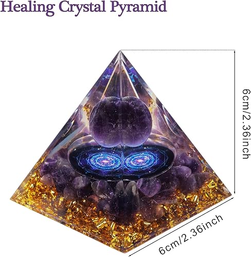 Miniatura 7 de Lmcheny Pirámide de orgón, pirámides de cristal de orgonita con amatista, pirámide de orgón de organito, pirámide de cristal curativo natural para