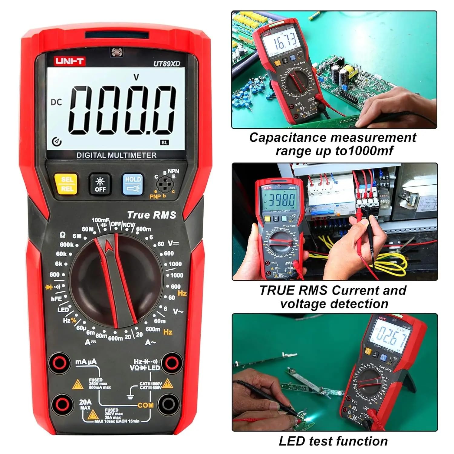 UNI-T UT89XD Digital Multimeter Professional Tester True RMS AC/DC 1000V 20A Voltage Current Temperature Conductance Meter (UT89XD)