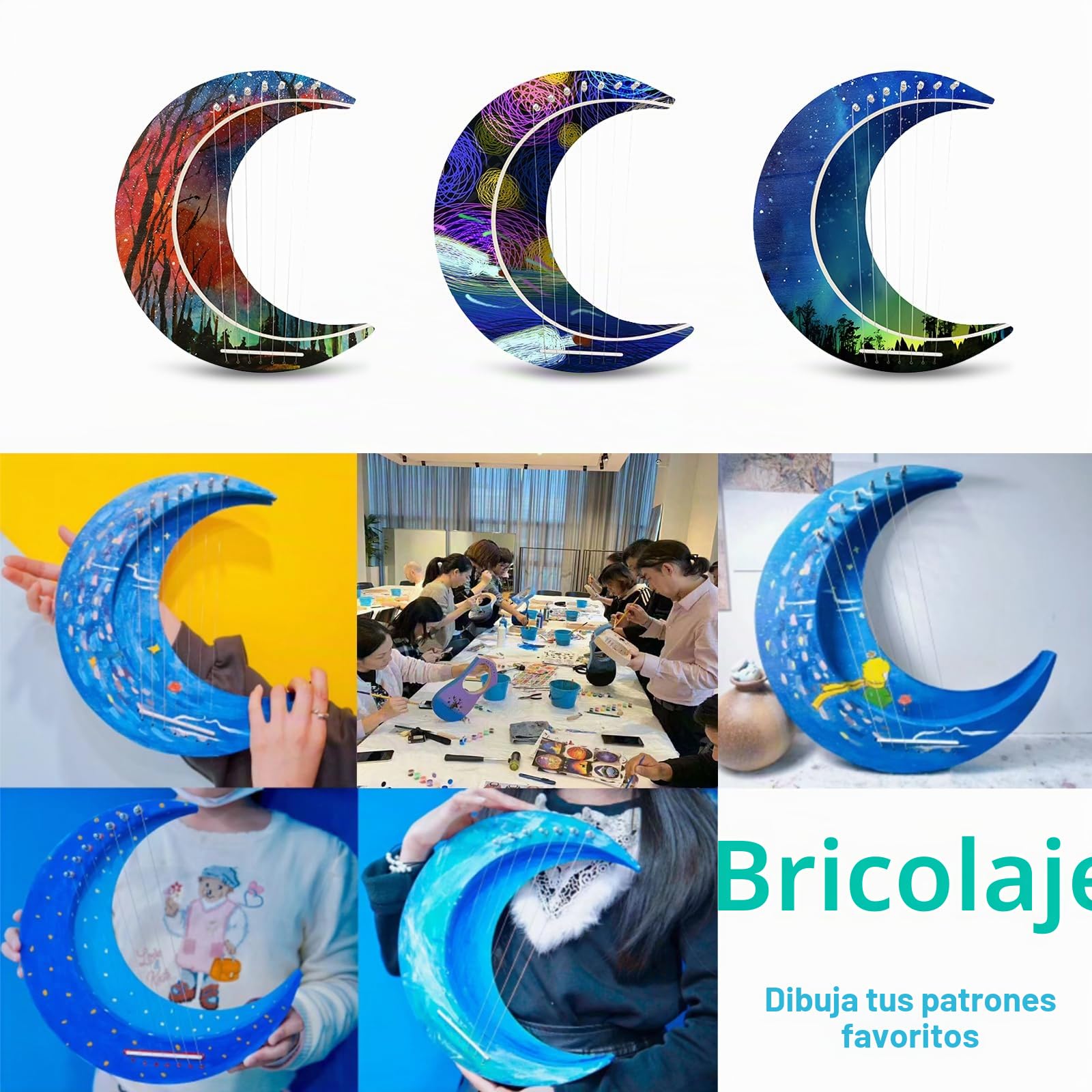 Arpa de lira de 7 cuerdas, instrumento musical de arpa de lira en forma de luna, instrumentos de cuerda de arpa de madera, arpa de lira de luna, arpa para hacer tu propia madera de tilo