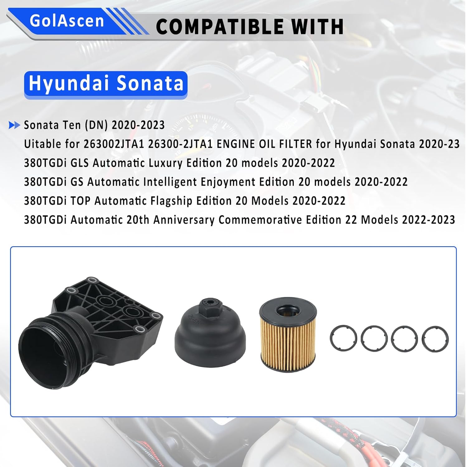 26300-2JTA1 Engine Oil Filter & Housing Assembly ENGINE OIL FILTER for Hyundai Sonata 2020-2023