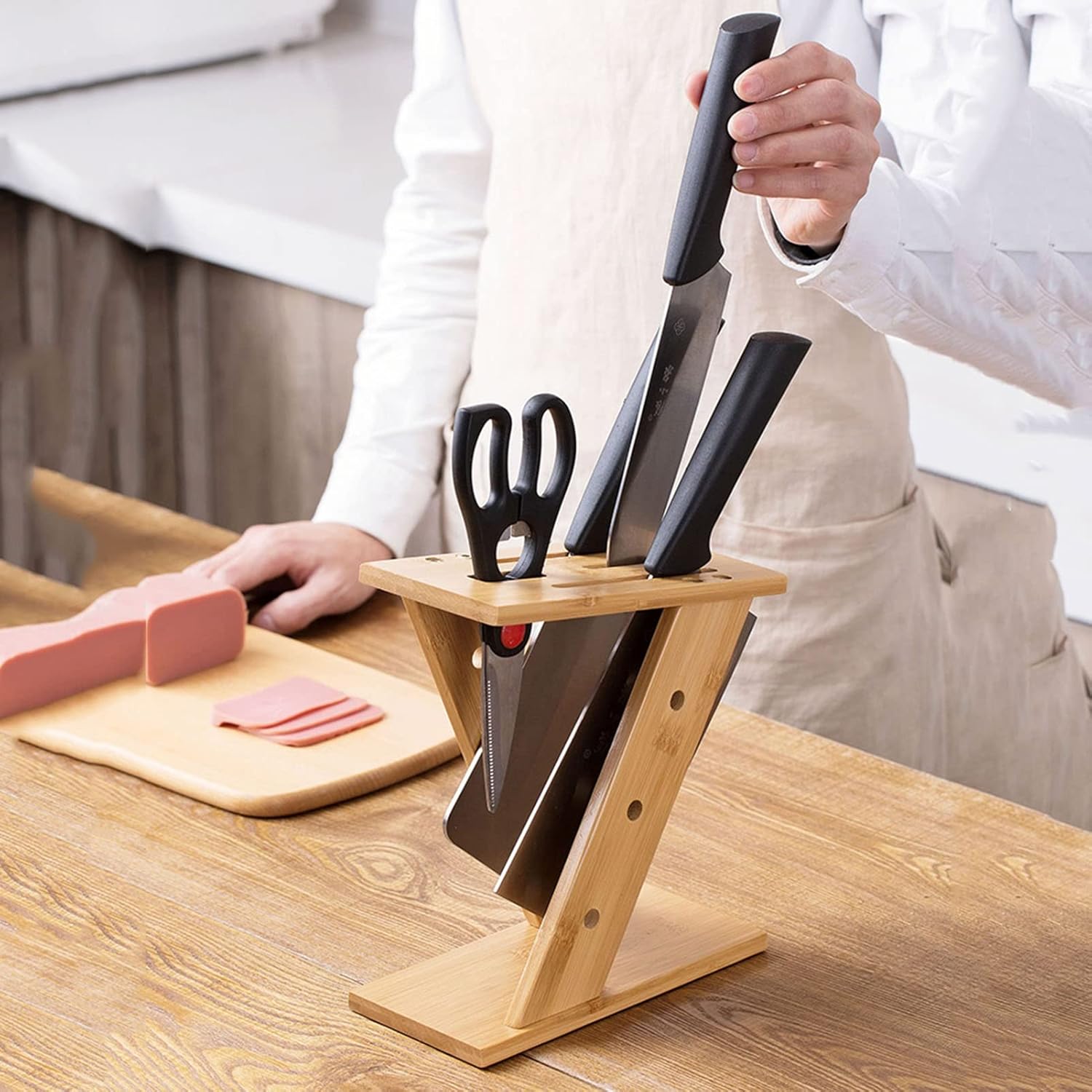 Knife Block Storage Stand Kitchen,Only Selling Cutter Holder,Bamboo,Universal,Safe,Space Saver Knives Display