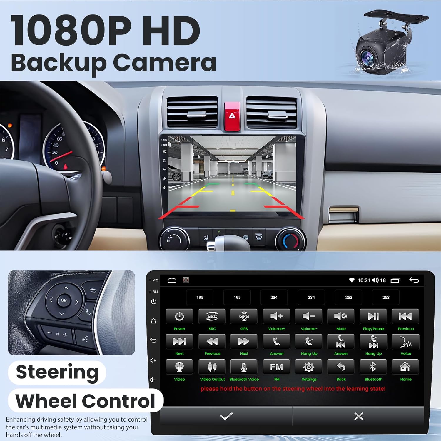 Car Radio Stereo for Honda CRV 2007-2011: 8 Core 4G + 64G HD Touch Screen Head Unit - Wireless CarPlay Andriod Auto GPS Bluetooth RDS FM Mirror Link Backup Camera SWC