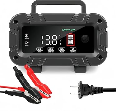 20-Amp Car Battery Charger, 12V/20A and 24V/10A LiFePO4,Lead-AcidAGM/Gel/SLA Automatic Smart Trickle Charger Maintainer,Desulfator, 300W Fast Charging for Automotive Truck Motorcycle