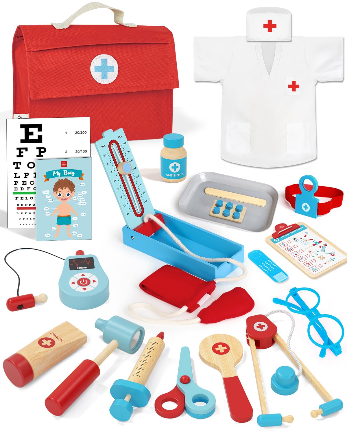 Lehoo Castle Doctor Kit for Toddlers 3-5, Kids Doctors Play Set, Pretend Play with Doctor Costume Toy Stethoscope Medical Kits for Girls Boys 3 4 5