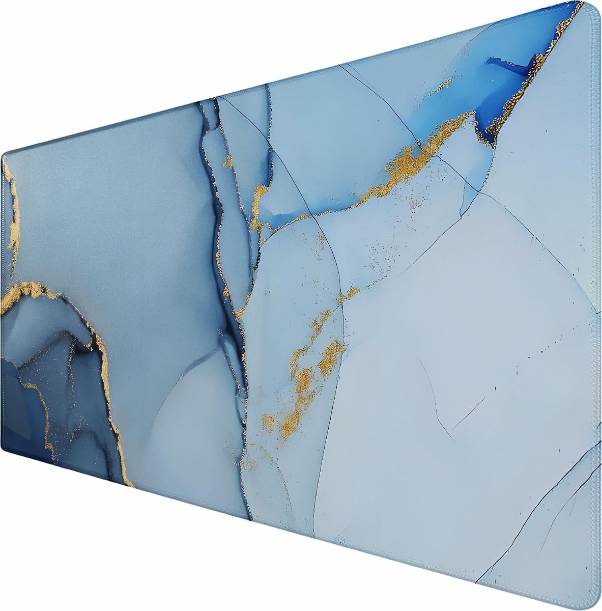 Gaming Mouse Pad, Large Pad with Non-Slip Rubber Base | Gaming Mousepad with Stitched Edges, Waterproof XXL Computer Long Keyboard Mouse Mat for Gamer, Office & Home, Marble Blue
