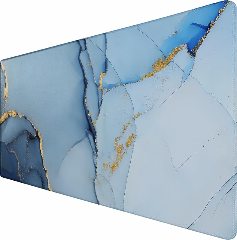Gaming Mouse Pad, Large Pad with Non-Slip Rubber Base | Gaming Mousepad with Stitched Edges, Waterproof XXL Computer Long Keyboard Mouse Mat for Gamer, Office & Home, Marble Blue