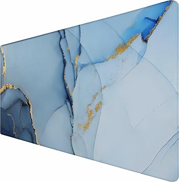 Gaming Mouse Pad, Large Pad with Non-Slip Rubber Base, Waterproof Mousepad with Stitched Edges, XXL Computer Long Keyboard Mouse Mat for Gamer, Office & Home, 31.5" x 15.7", Marble Blue