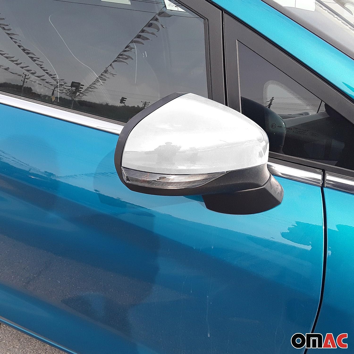 OMAC Nakładki na Lusterka Spiegelabdeckung kompatybilny z Ford Fiesta 2017-2021 Stal Nierdzewna Srebrny 2tlg