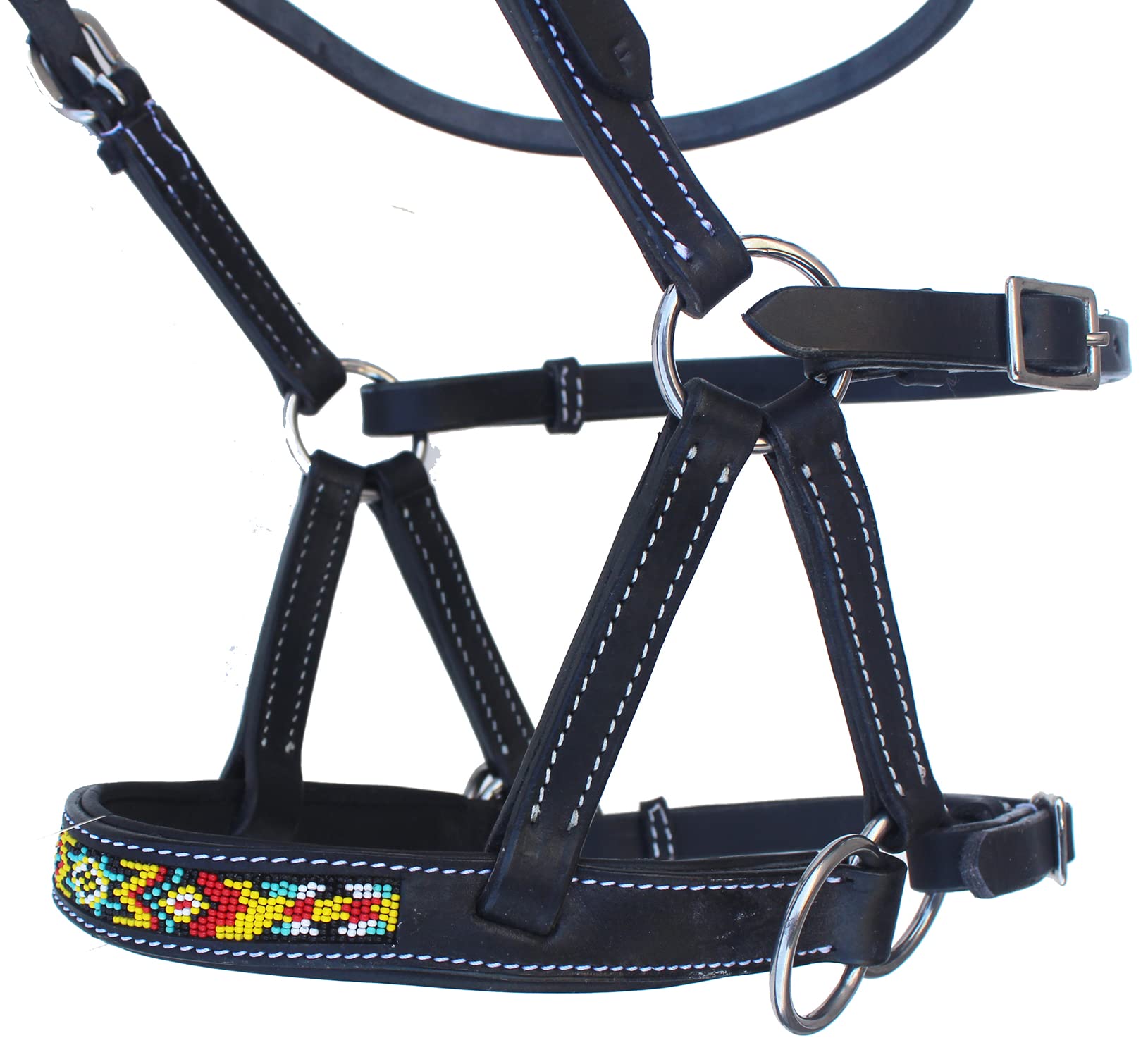 CHALLENGER Horse Western Black Leather Padded Bitless Training Sidepull Bridle Reins 77RS19BK-F