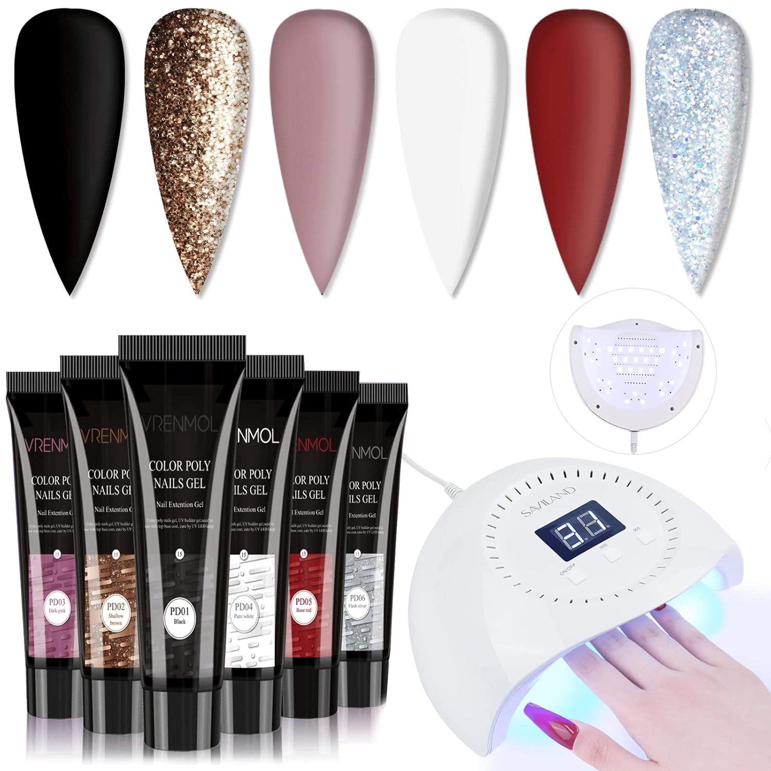 Saviland Poly Nails Gel Set with 96W U V LED Nail Lamp