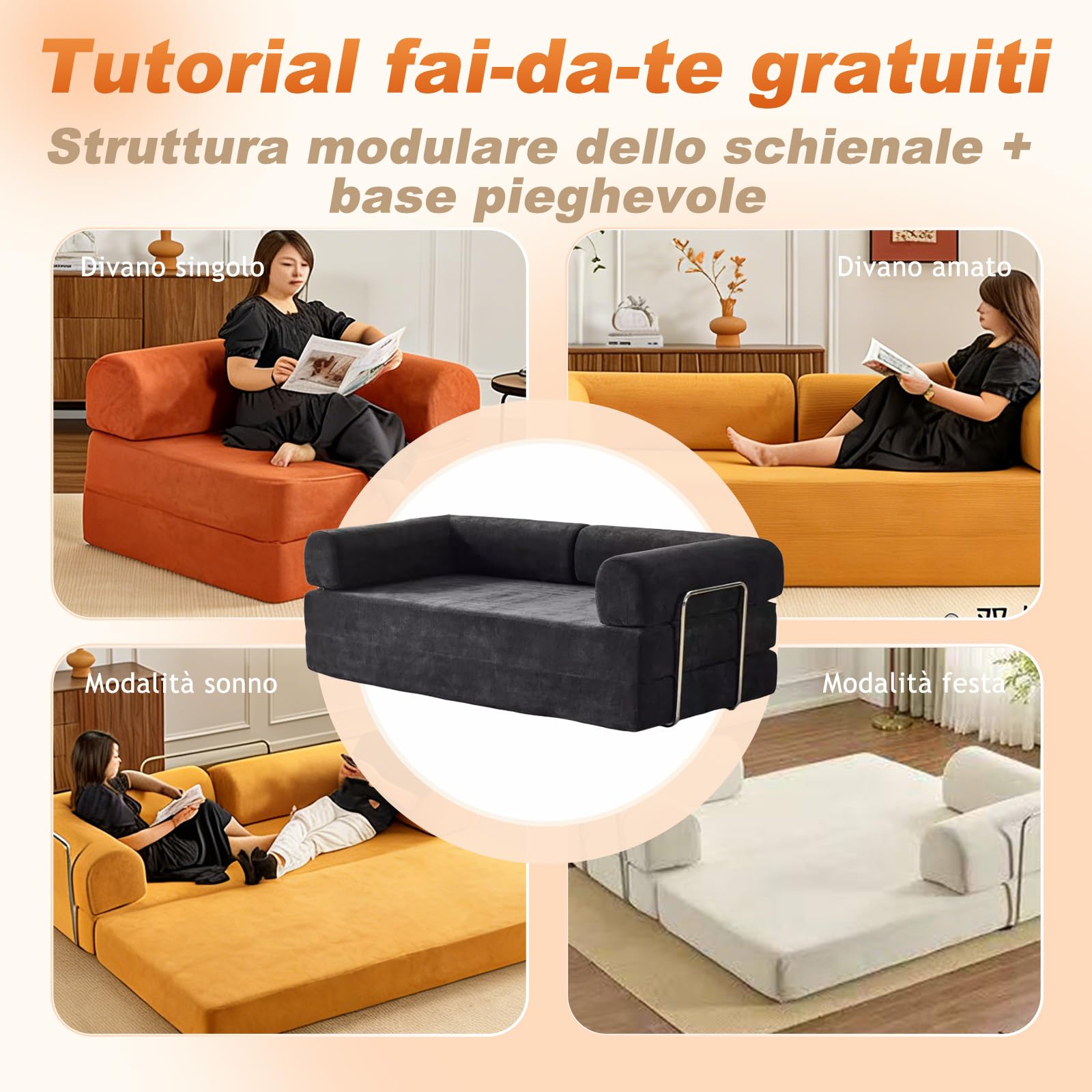 Divano da pavimento con funzione di sonno, divano a 3 posti, pieghevole, moderno divano pieghevole per soggiorno, camera da letto 220cm