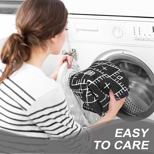 Miniatura 5 de Uphome Alfombra de baño de 20 x 59 pulgadas, color negro, bohemio, geométrico, largo, antideslizante, marroquí, alfombra de baño de terciopelo