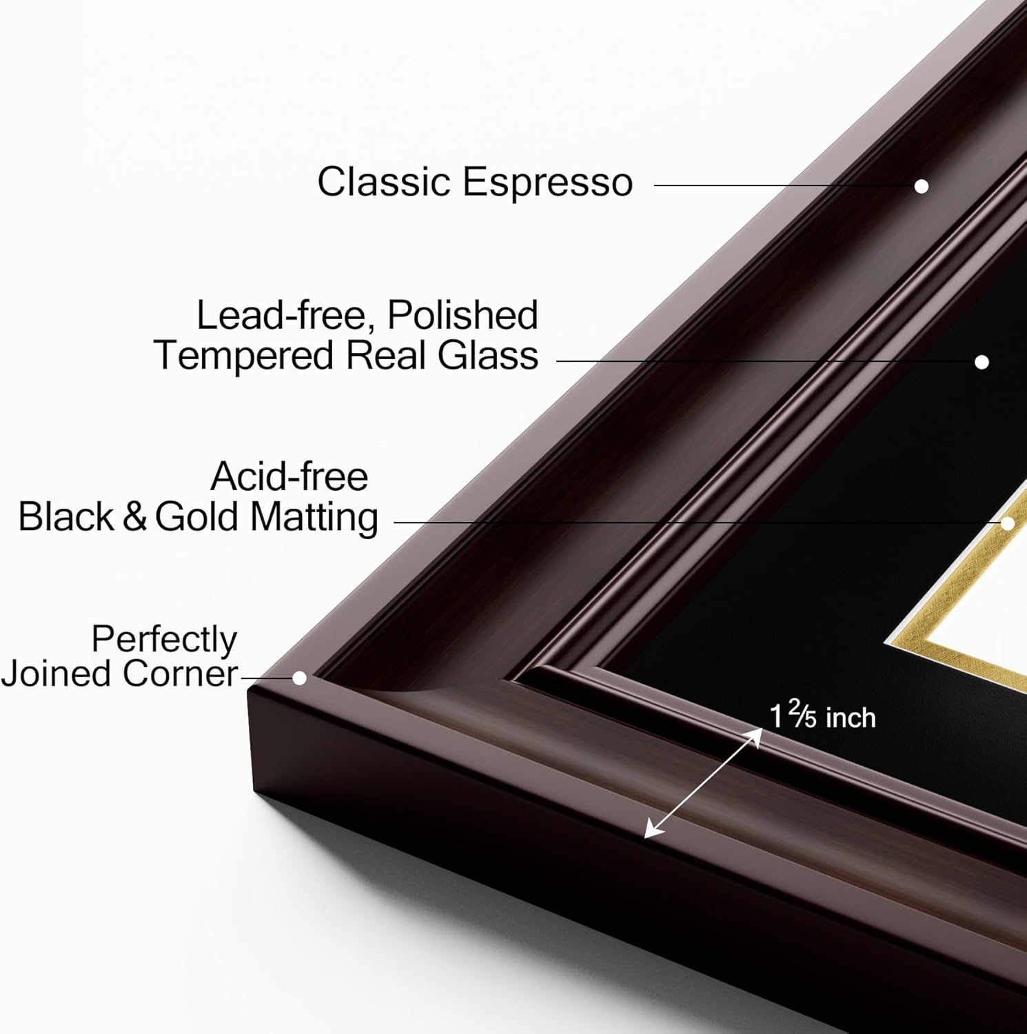 Yaetm Vertical Double Diploma Frame 14x20 for Two 8.5x11 Certificates, Degrees, Documents, Tempered Glass with Black Over Gold Acid-free Mats, Dual Diploma Frames, Brown/Black - Image 3