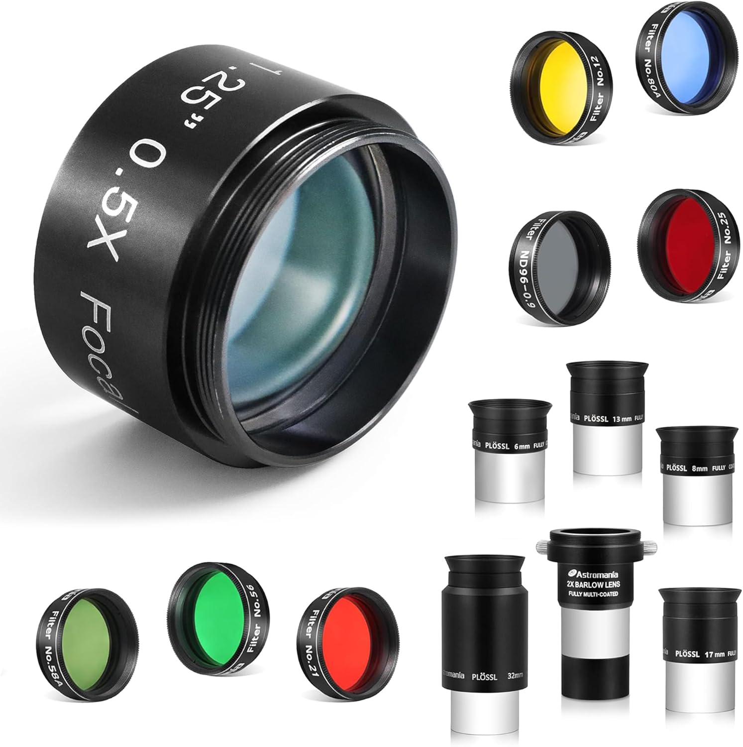 Astromania Astromania Telescope Accessory Kit 1.25 Inch - Bundle with - 0.5X Reducer for Photography nd Observing
