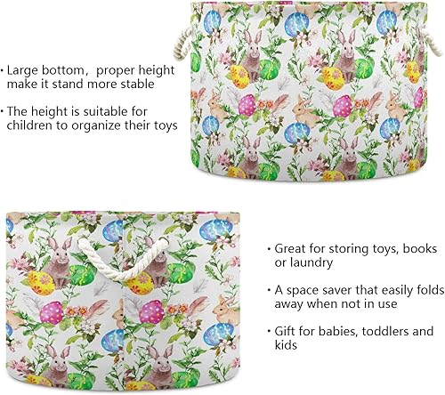Miniatura 3 de senya Cesta de almacenamiento de Pascua, huevos de conejo de Pascua en flores de hierba para juguetes, ropa, caja de almacenamiento de ropa, cesta