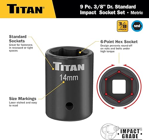Miniatura 4 de Titan 48201 Juego de llaves de impacto métricas de 9 piezas de 38 pulgadas