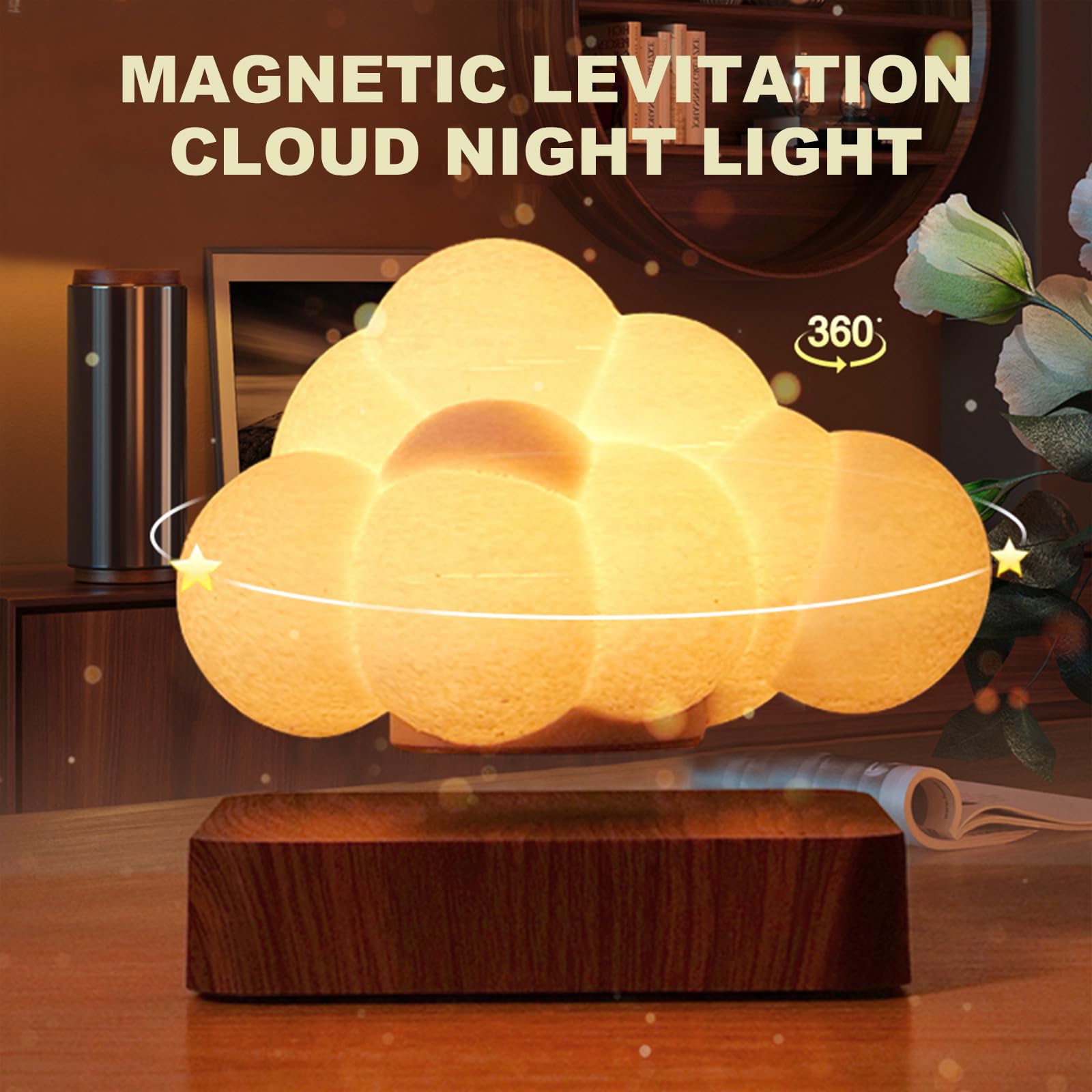 ele ELEOPTION Lampada A Levitazione Magnetica 3D,Lampada A Nuvola, 3 Colori Sfumati Regolabili Con Base In Legno,Adatta Per Regali Di Decorazione Della Camera Dei Bambini (Colore Legno Scuro)