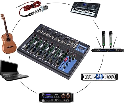 7 Channel Bluetooth Mixer Sound Mixing Console Audio Stage Music Live Studio Audio Mixer USB Bluetooth Mixer Amplifier