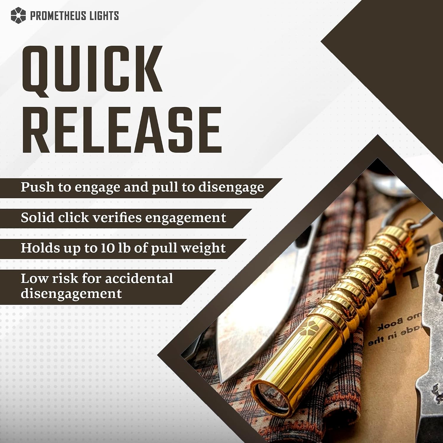 PROMETHEUS LIGHTS Beta QRv2 Classic, Mini EDC Keychain Flashlight with Low, Medium, & High Modes (Brass)