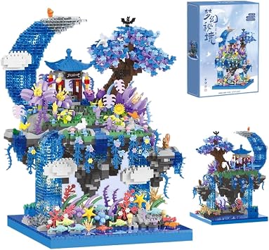 Chinese Architecture Building Blocks Construction Kit 2769 Pieces The Moon Palace Pavilion Building Block Set Dreamland Peach Blossom Pool Tree House Building Blocks Kit Modular House Building Block Gift for Adults A