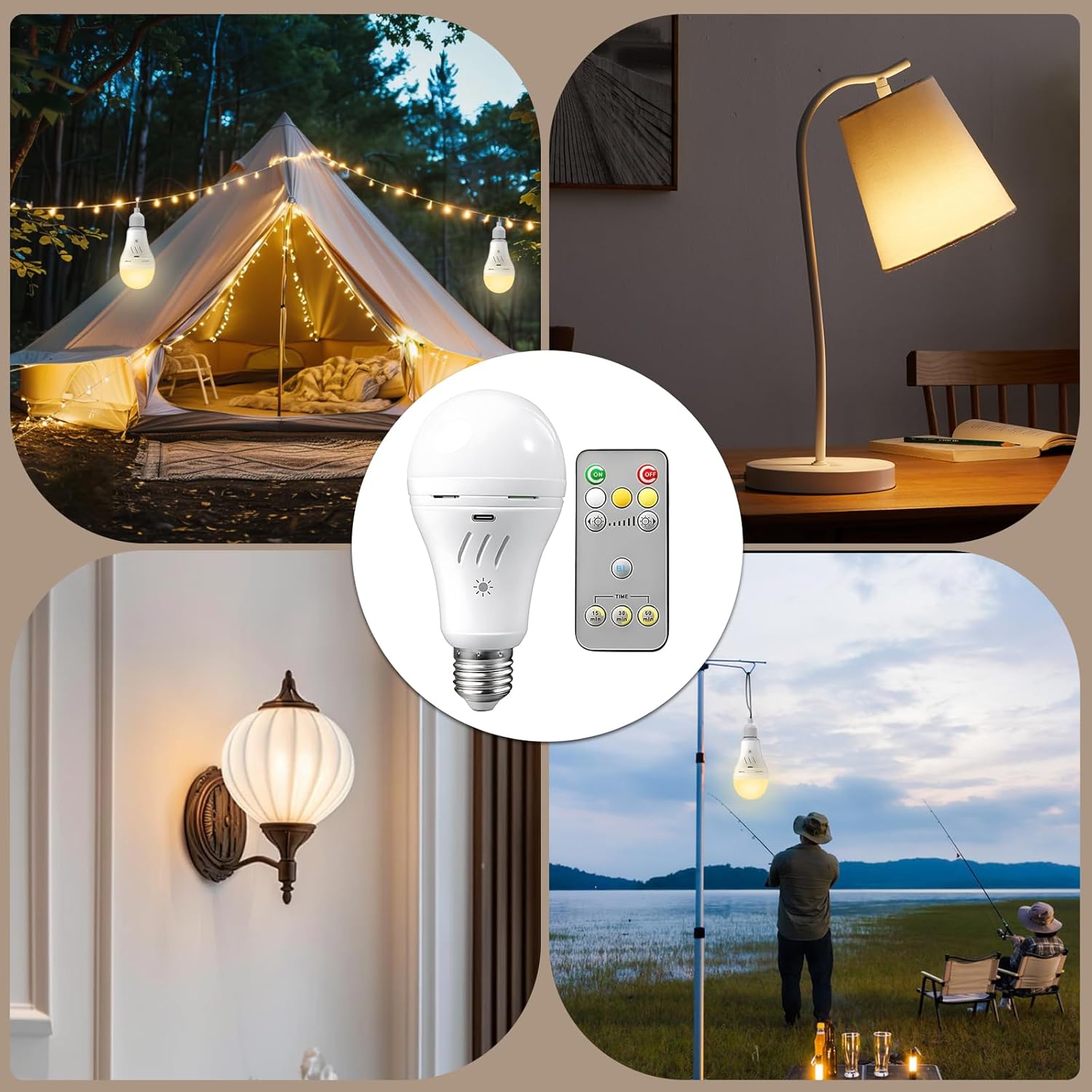 A19 Rechargeable Emergency Light Bulb with Remote, E26 USB Dual Charging, 3 Color Dimmable LED, Touch Hardwired Battery Powered Backup Bulb for Power Outage, Hurricane, Camping Outdoor