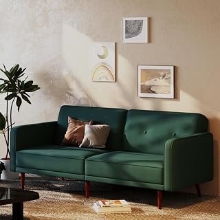Artdeco Home Convertible Sofa with 3 Level of Adjustability, 76" W Mid-Century Style Soft 100% Polyester Fabric Sofa Bed for Living Room (Velvet Green)