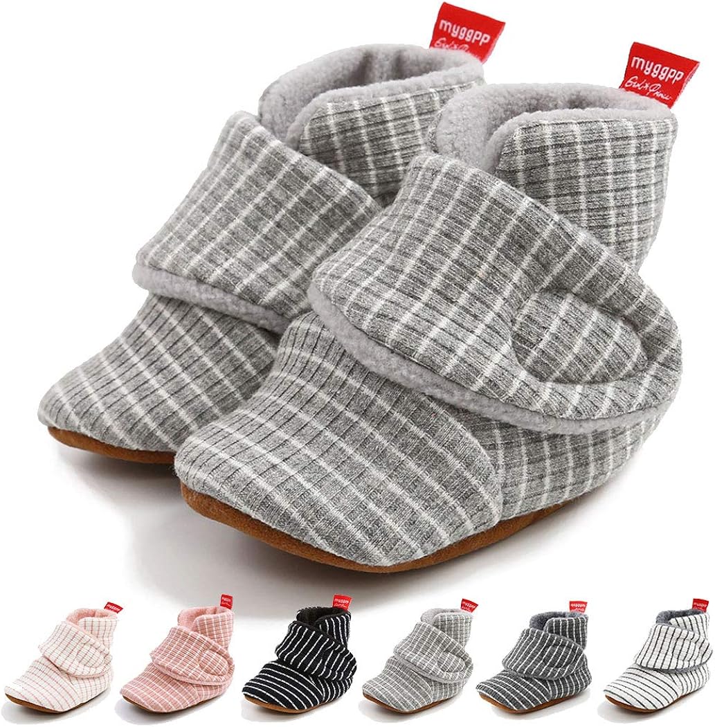 Baby Boys Girls Fleece Booties Infant Cotton Socks Newborn Soft Sole Winter Warm Stay On Slippers Non-Skid Cozy Crib Shoes