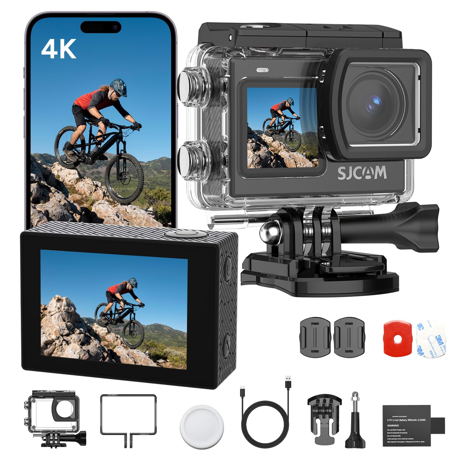 SJCAM SJ6 Ultra Cámara Deportiva 4K 20MP con Zoom 8X, Gran Angular 166°, Estabilización 6 Ejes,30m Impermeable cámara subacuática, Micrófono Externo, WiFi 5G, para Buceo y Vlog