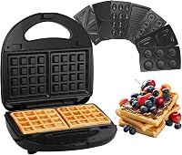 Vinteky 8 az 1-ben Gofrisütő és Szendvicssütő - 8 Cserélhető Tapadásmentes Lappal, Kétoldalas Sütés, Automata Hőszabályzás, 750W, Fekete 1