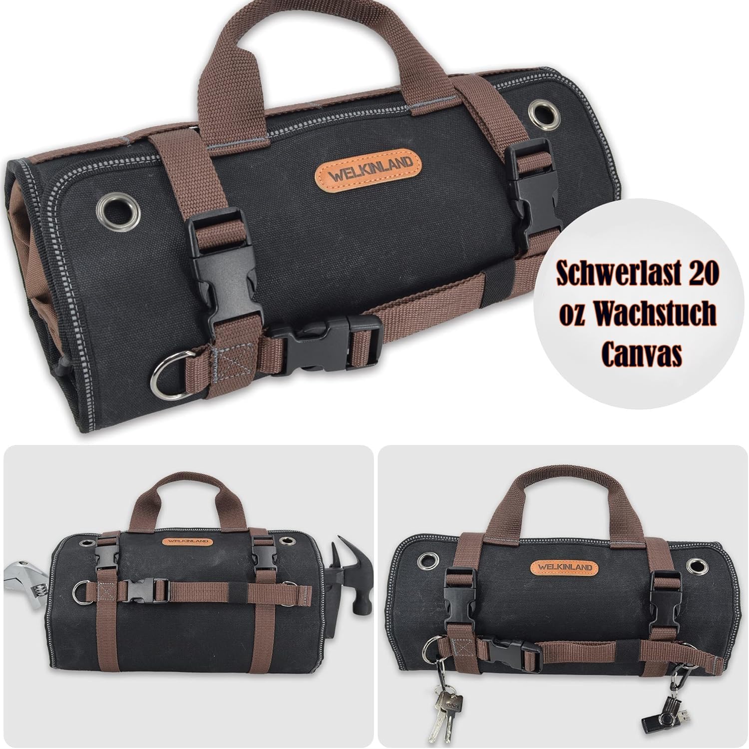 Robuste Werkzeugrolle aus gewachstem Segeltuch, 15 Taschen, Werkzeugrolle, 15 l Werkzeugtaschen, Werkzeugtaschenrolle, Werkzeugtasche, Werkzeugrolltasche, aufrollbare Werkzeugtasche, Organizer