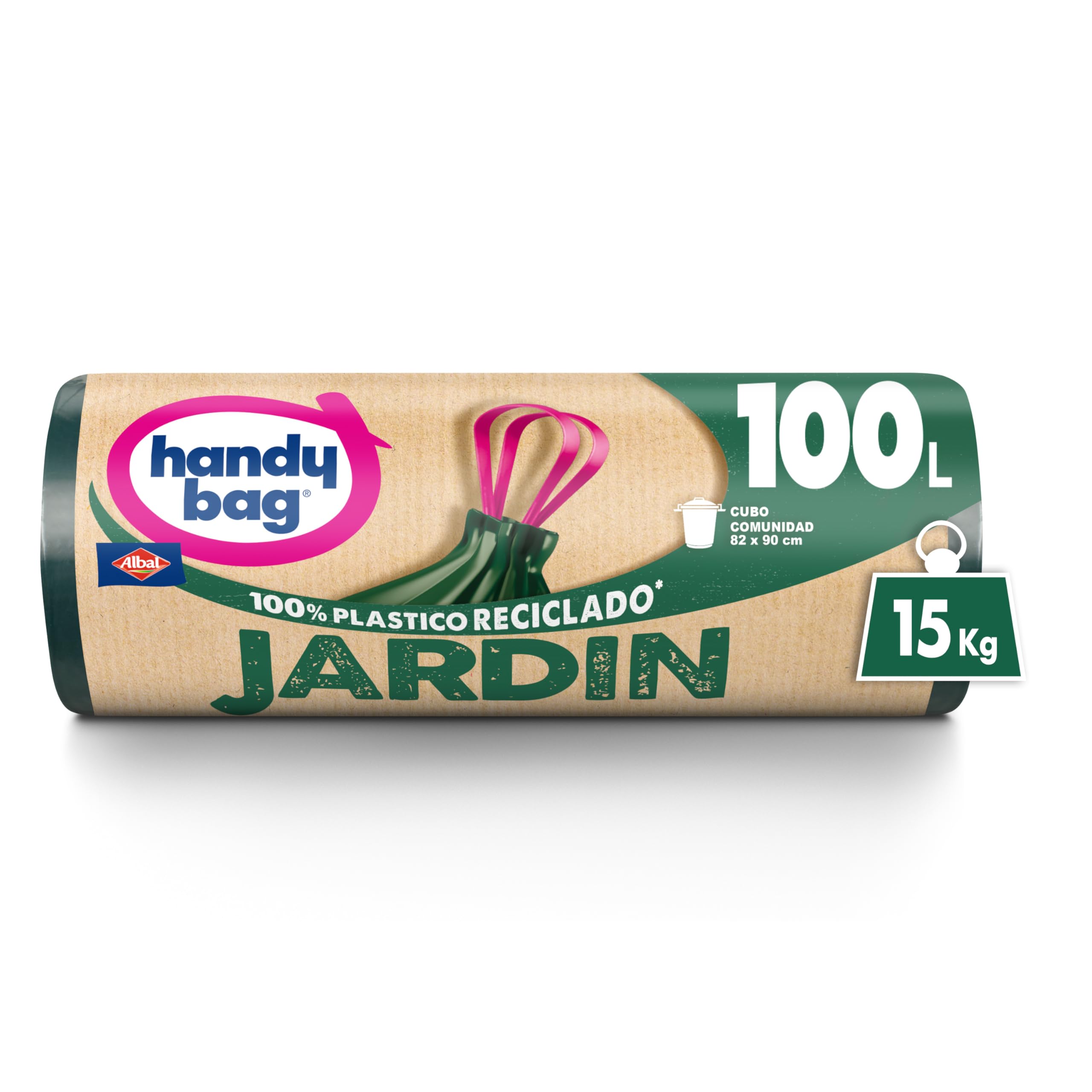 Handy Bag Bolsas de basura Jardín - Bolsas para cubo de basura de jardín, extra resistentes y antigoteo, autocierre, 100% plástico reciclado, soporta cargas hasta 15 kg, 100L, 8 bolsas