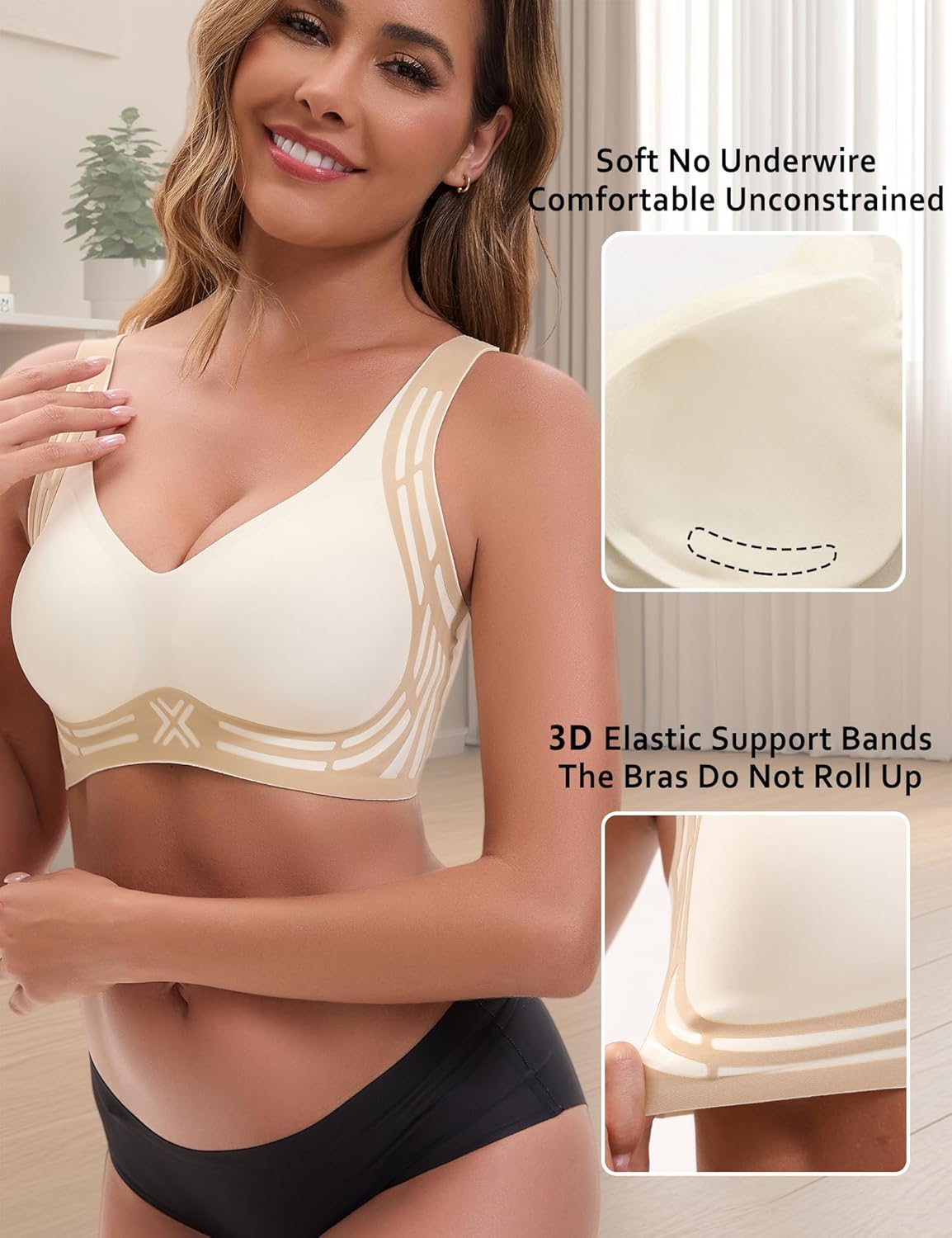 Womens Wireless Supportive Bra Push Up Seamless No Underwire Back Smoothing Full Coverage Bralette Soft Stretch Everyday Bra - Image 3