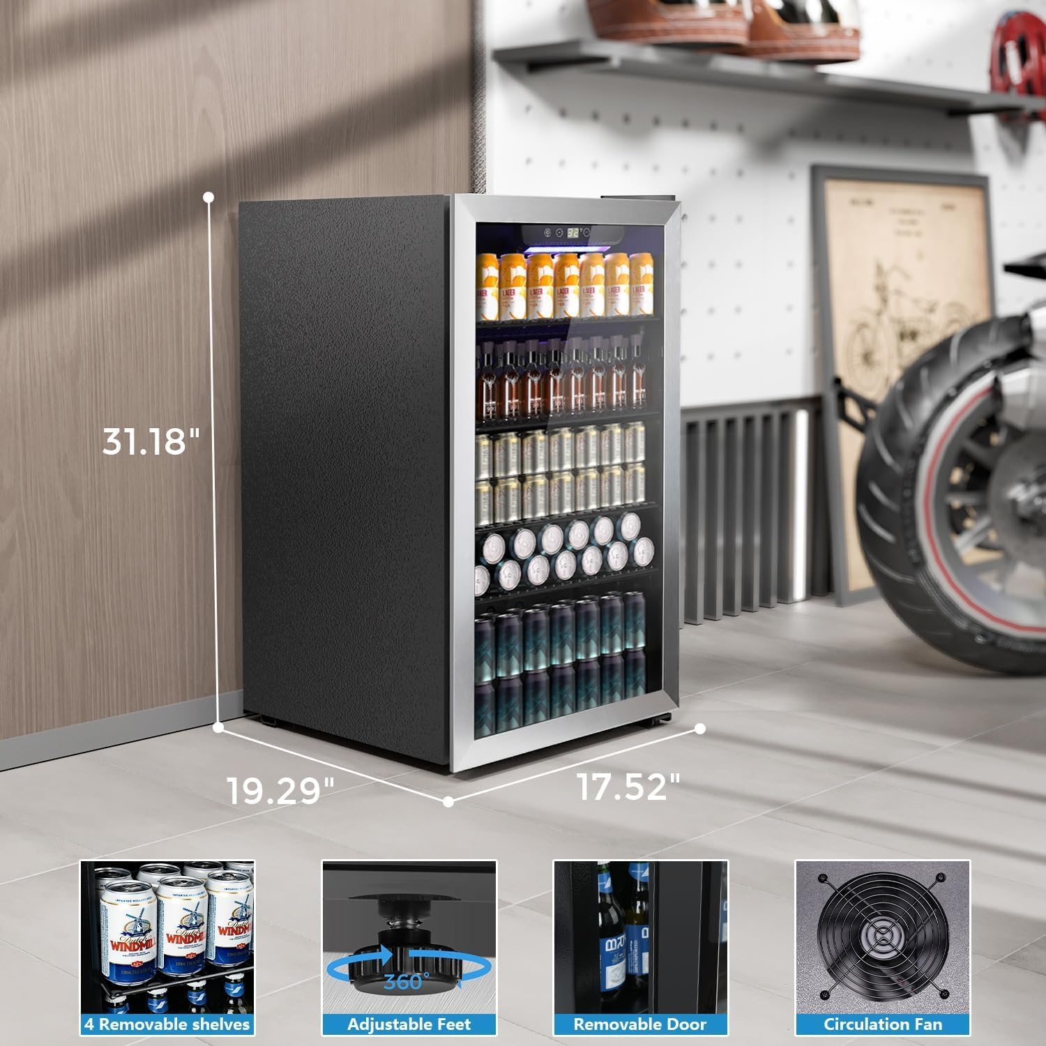 COWSAR Wine Cooler, 26 Bottle 130 Can Beverage Refrigerator, ETL Approved Mini Drink Fridge Clear Glass Door Quiet Compressor Adjust Temp 3.2 Cu.Ft Wine Fridge for Soda Beer on Fridge.com