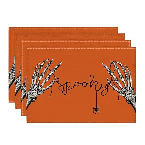 Artoid Mode Orange Skeleton Hand Halloween Placemats Set of 4,
