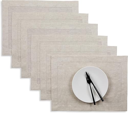 Miniatura 49 de Solino Home - Camino de mesa de lino con punto vainica, manteles individuales y servilletas 01: Blanco,02: Marfil,03: Natural claro,04: Natural,05: