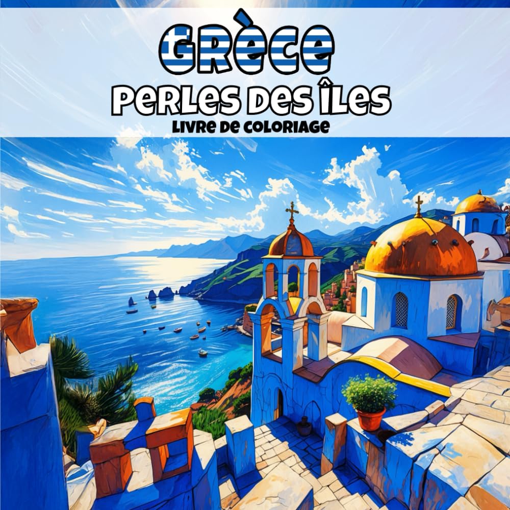 Grèce —Perles des îles: Livre de coloriage anti-stress pour adultes — 40 illustrations uniques de paysages de villages apaisants. (Villages d’Europe à colorier)