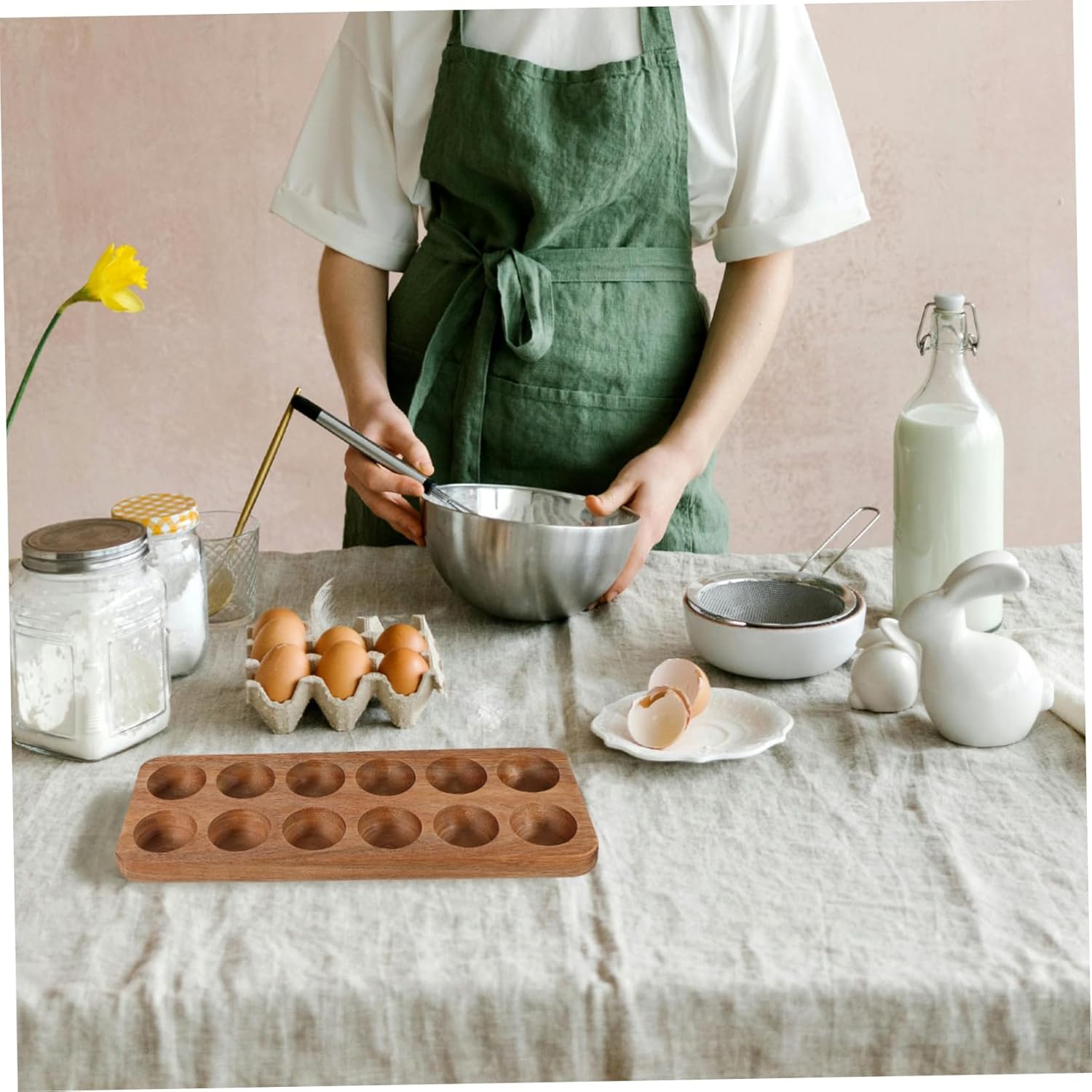 Alipis 12holes Wooden Holder Tray for Countertop and Refrigerator Storage Elegant Design for Kitchen Organization Wood Platter for Neat Storage