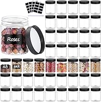 Vista 1 de 48 frascos de plástico de 8 onzas con tapas de rosca, etiquetas, recipientes redondos vacíos rellenables para almacenar alimentos secos, miel