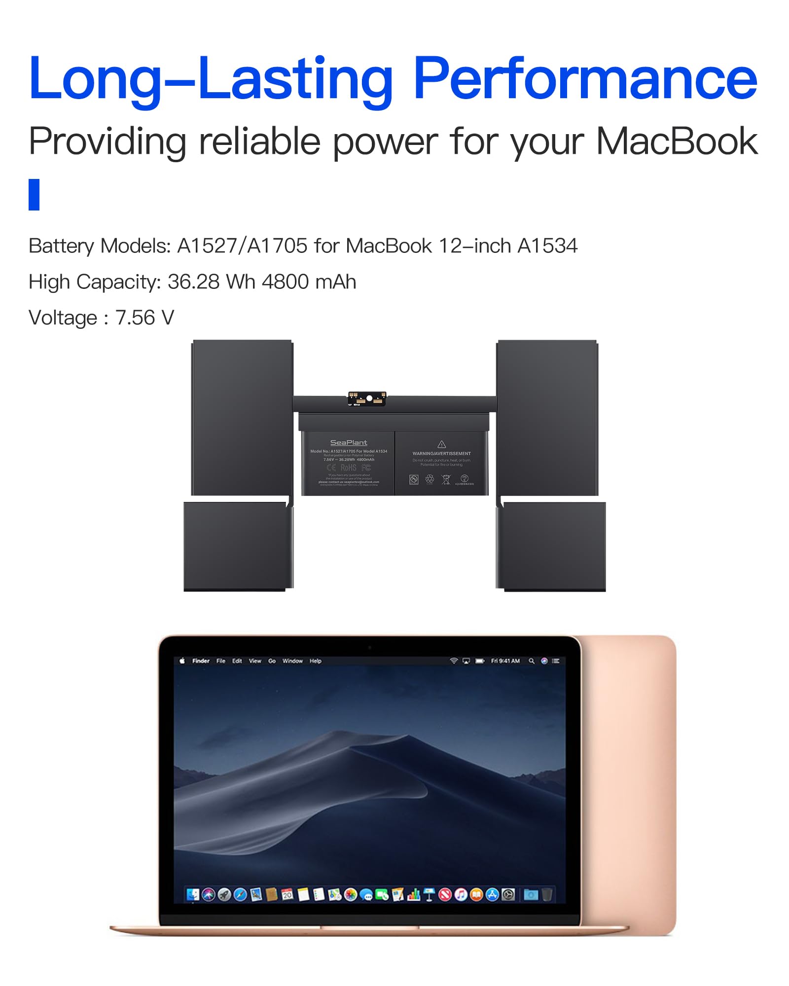 MacBook 12インチ　A1534 256GB バッテリー新品 SeaPlant Replacement Battery for MacBook A1534, 12-Inch, 2015-2017