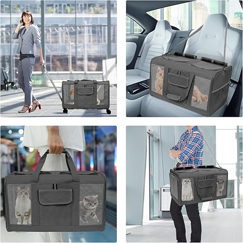 Miniatura 7 de Transportador para gatos para 2 gatos o 1 perro pequeño, negro