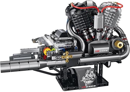 muuchuu Technik V2 Engine Building Toy with Light Sound Spray Motor Set, Motorcycle Engine that Work Brick Kit Adult, Model Motorbike Engine DIY Hobby STEM Toy Gifts for Kids Teens 14+