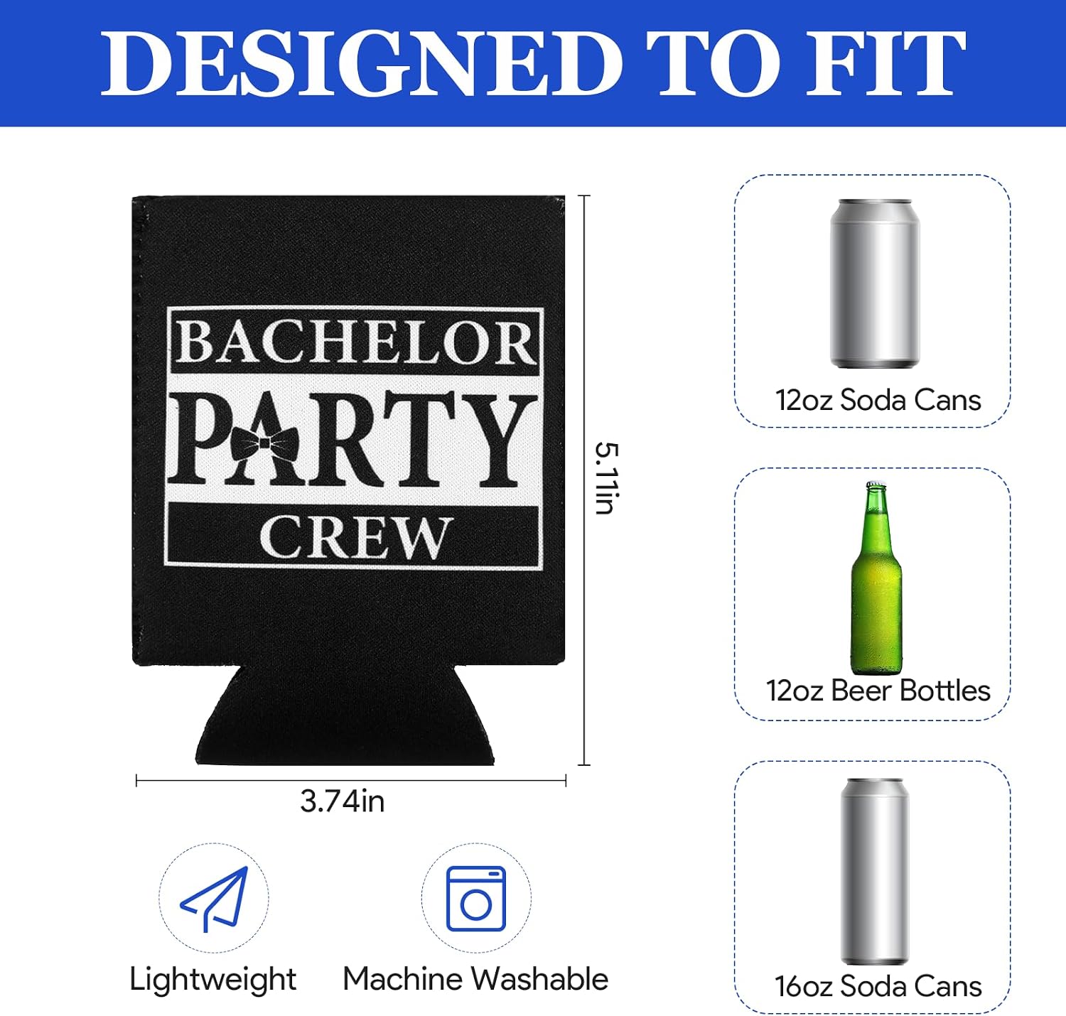 12 Pack Beer Cooler Groomsmen Gifts for Bachelor Party Favors, Slim Can Holder Bachelor Party Decorations, 16 Oz Can Cooler Party Can Cooler for Groomsmen Proposal Gift Groom Gift, Black And White image 2