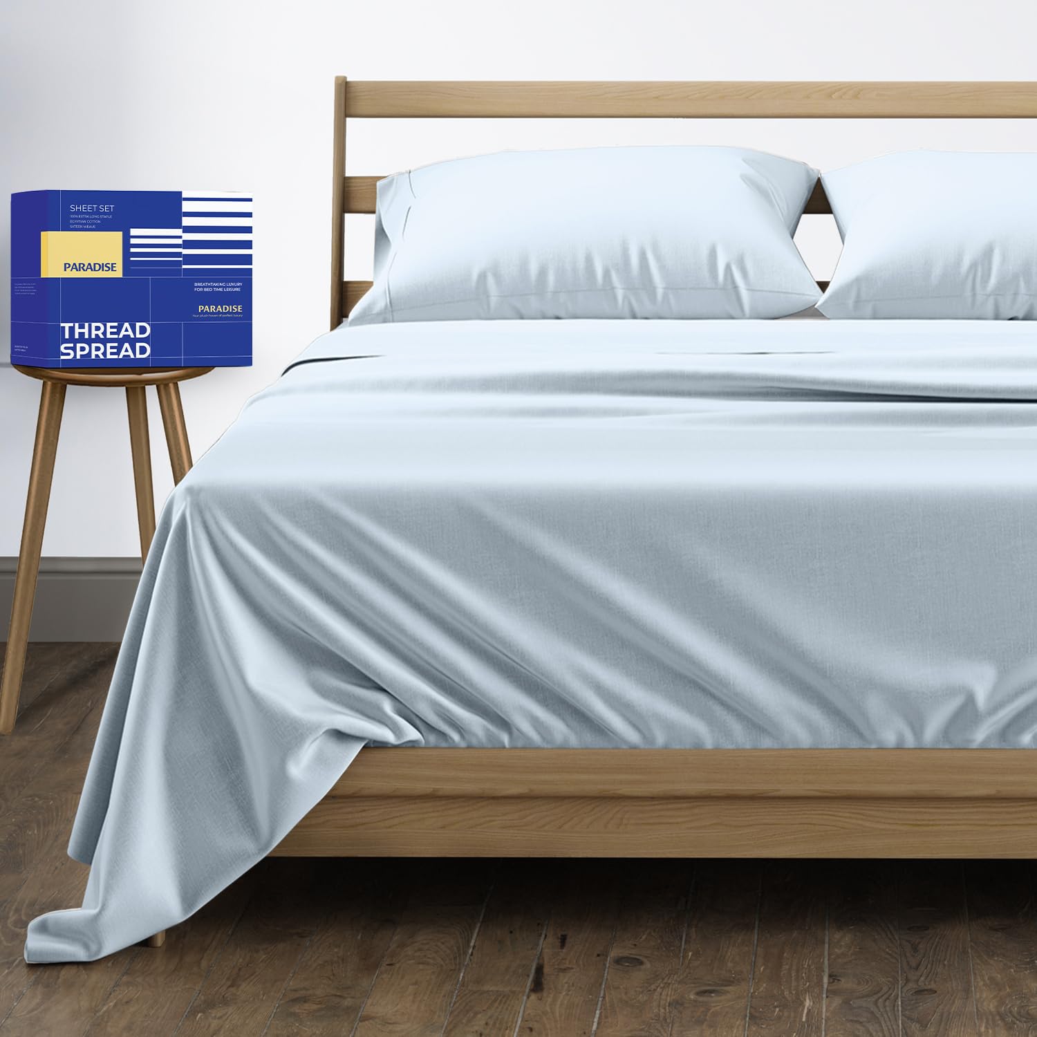 THREAD SPREAD 100 Egyptian Cotton King Size Sheets Set - High Thread Count Bed Sheets King Size Deep