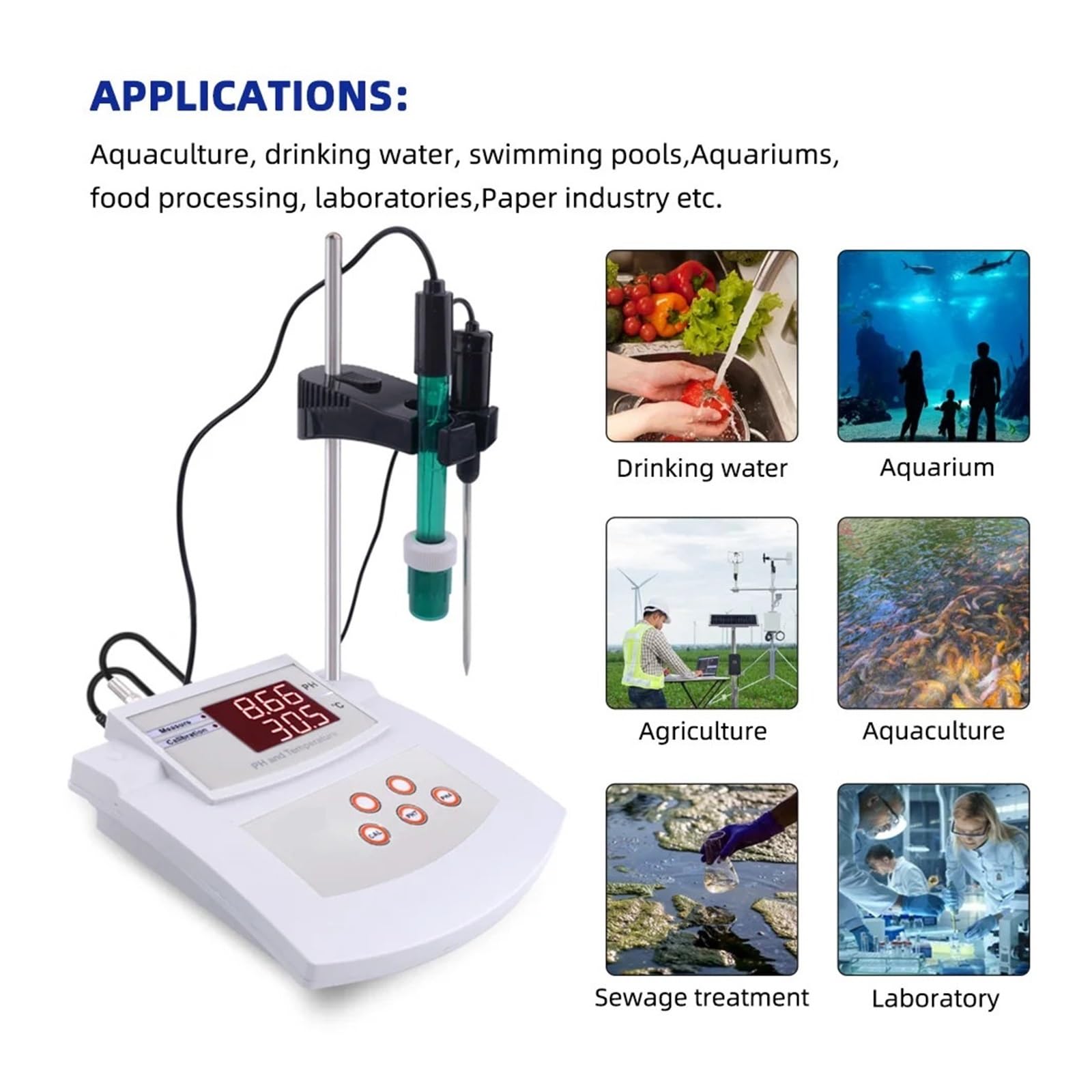 Medidor De PH Escritorio, Laboratorio, Acuario, Piscina, Calibración Automática, Monitor Analizador Calidad Del Agua Y Acidez Amplio Rango NuméRico
