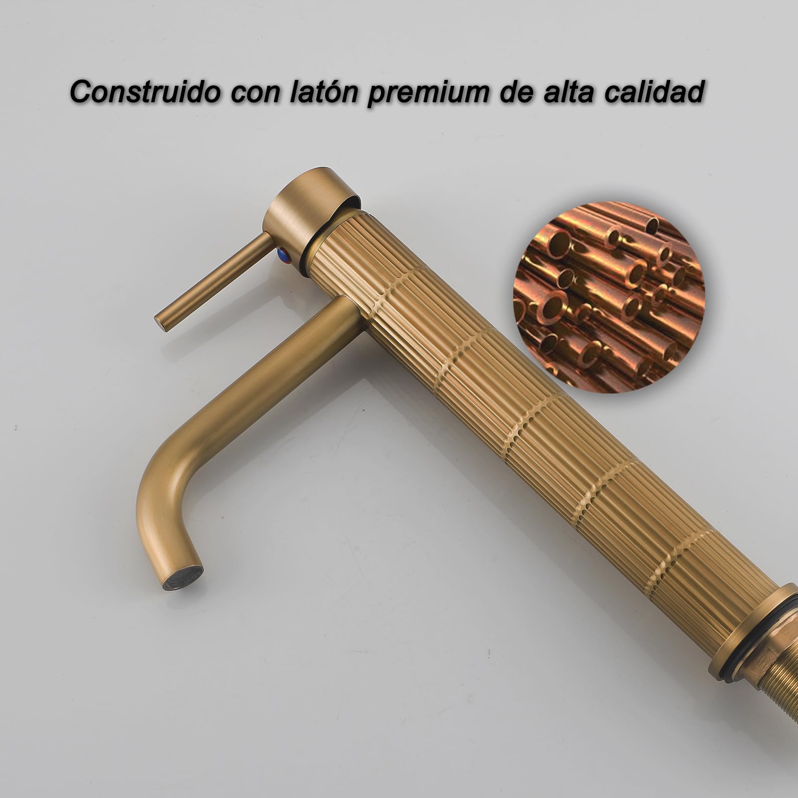 Grifo de lavabo alto monomando con cuerpo de latón, mezclador para lavabo sobre encimera, acabado vintage cepillado, cartucho cerámico (Bronce cepillado, Alto) — view 4