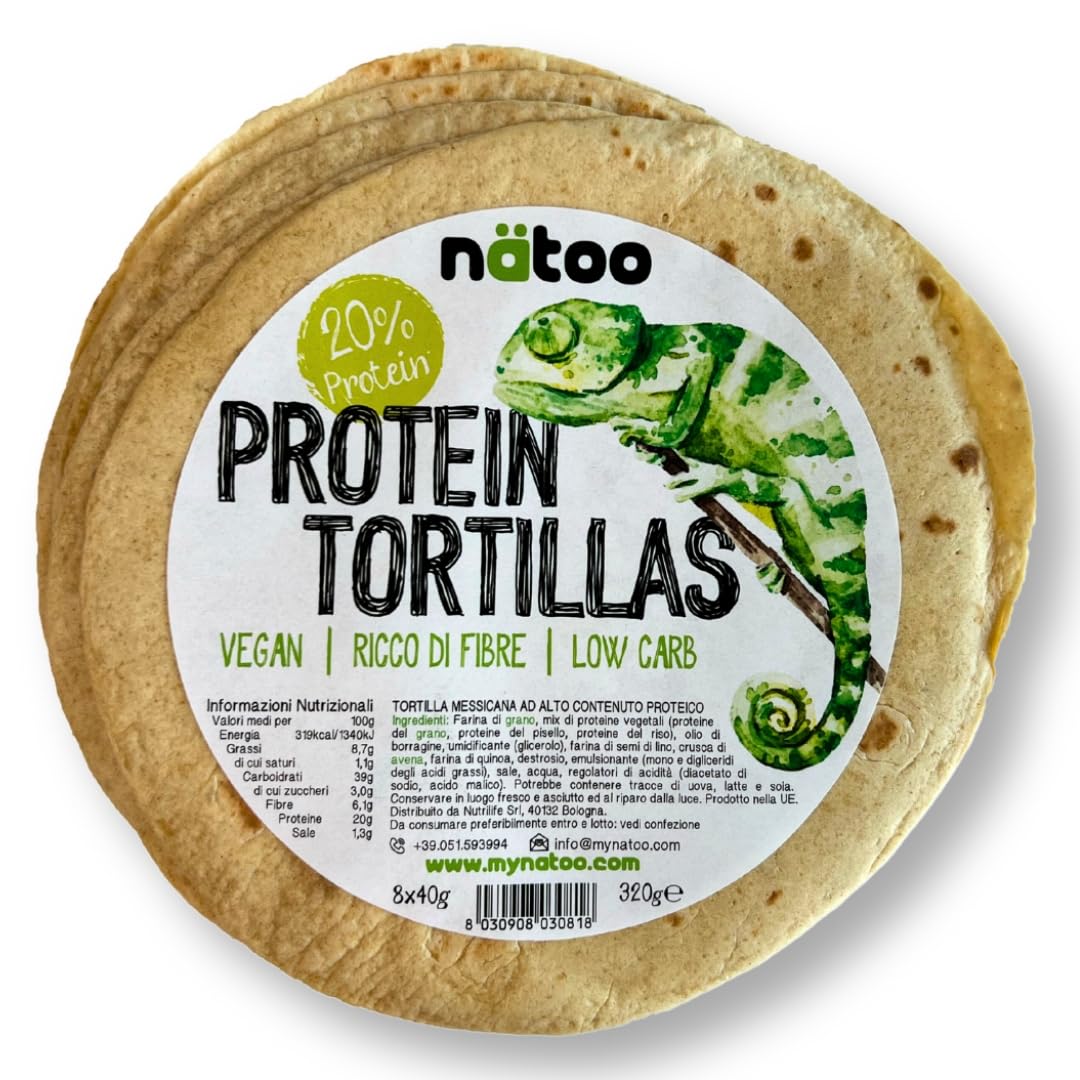NÄTOO Tortillas proteiche ideali per diete ipocaloriche - 20% Proteine - Perfette per Sportivi - Piadine Proteiche per la dieta ipocalorica e iperproteica - Confezione da 8 piadine Vegan