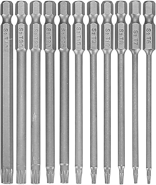 11 Pcs Torx Screwdriver Sets, Long Torx Star Head Screwdriver Bit Set, 1/4 Inch Magnetic Hex Shank Screwdriver Bits, T6 to T40 100 mm Security Screwdriver Bits Set for Electric Manual Screwdrivers