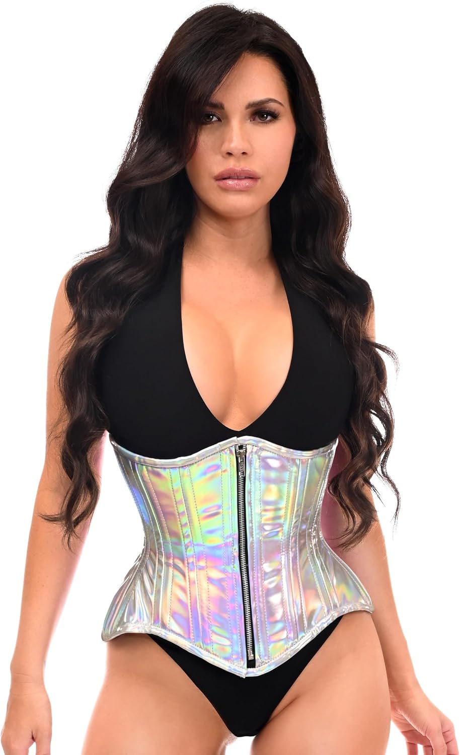Daisy corsets Women's Daisy Corsets Top Drawer Holo Double Steel Boned Underbust Waist Cincher Corset