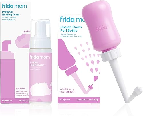 Frida Mom Botella peri al revés + espuma curativa de hamamelis medicada perineal para cuidado posparto, recuperación perineal y limpieza después del